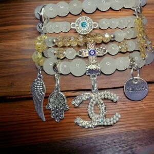 White CC Crystal Namaste Charmed bracelets Set